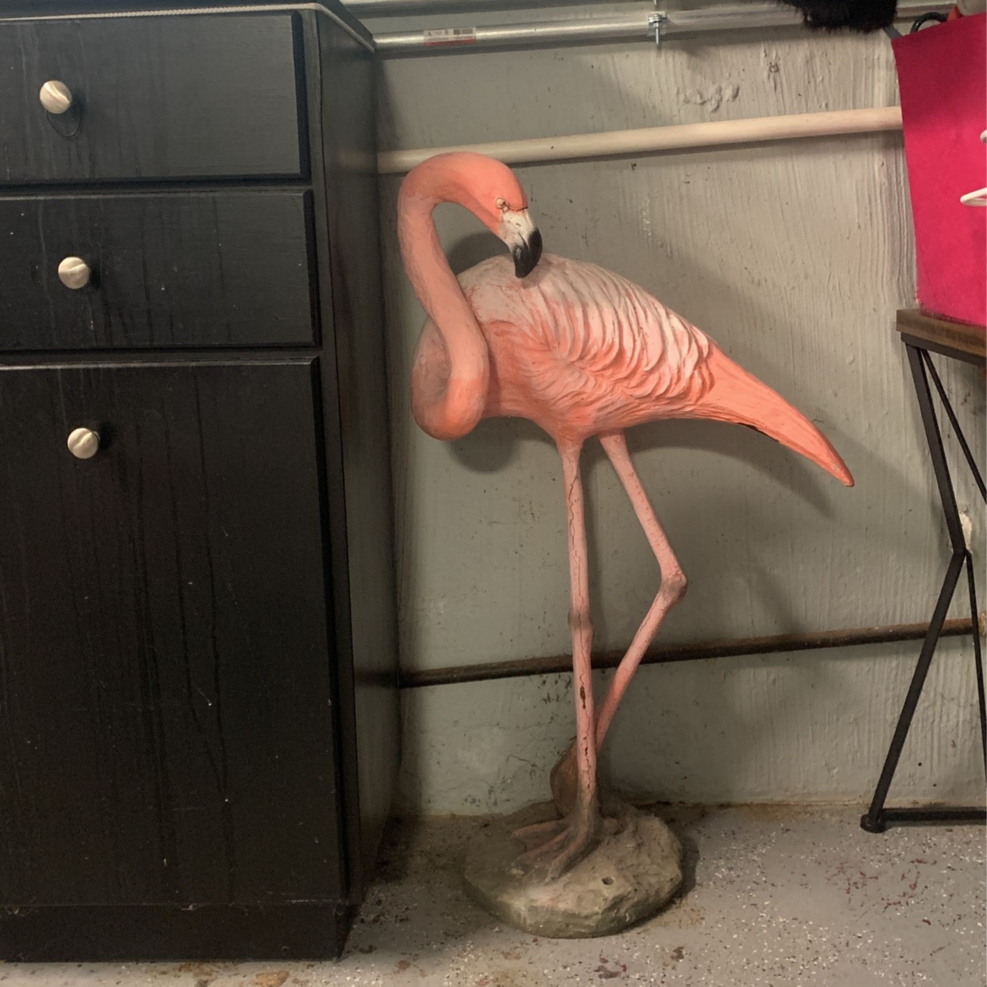 Vintage Concrete Flamingo Garden Statue