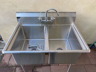 Stainless sink commercial double with faucet and drain
