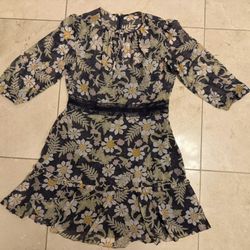 Nordstrom Donna Morgan Womens Floral 3/4 Sleeve Dress Crochet Waist- Size 14