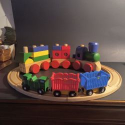 2 Melissa And Doug Wooden Train Sets With Track For Smaller One