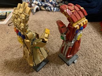 Pre-built Lego thanos and iron man infinity gauntlet