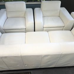 Two Beautiful Single Leather Chairs, And A Three Person Leather Sofa, Real Letter Made From A Designer