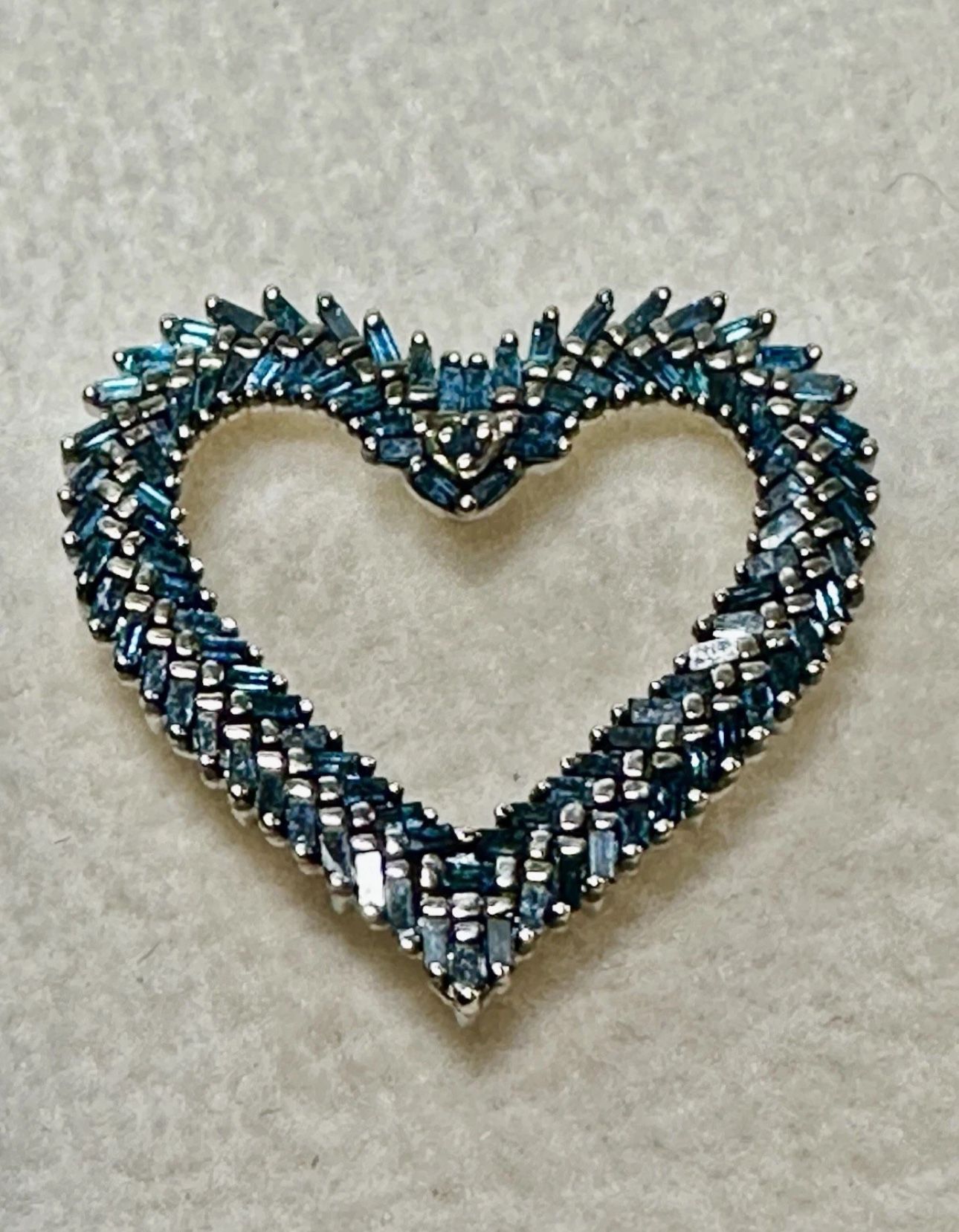 FREE SHIPPING! GORGEOUS Genuine Blue Diamonds 925 Silver Heart Pendant Necklace 18” Lot#505