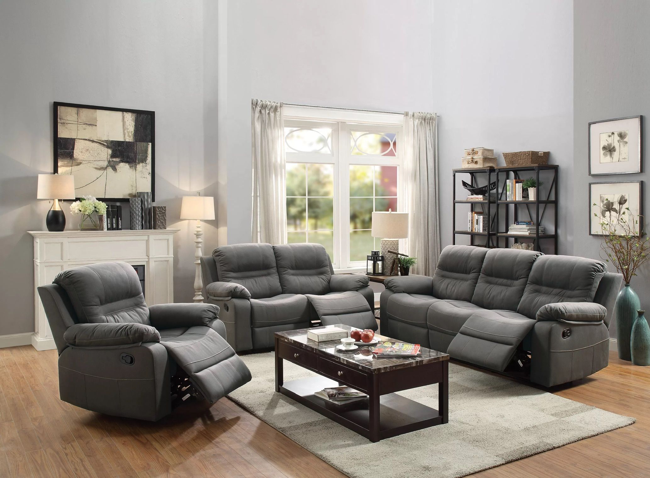 GREY MANUAL RECLINE SOFA SET. FINANCING AVAILABLE 