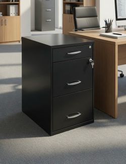 Black Metal Three Drawer Office File Filing Cabinet with Lock and Key! Good condition! 27” tall