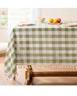 Softalker Gingham Rectangle Tablecloth with Tassel, Sage Green, 55" x 84"
Outdoor Waterproof Linen Cotton Checkered Table Cloth, Heavy Duty Wrinkle Fr