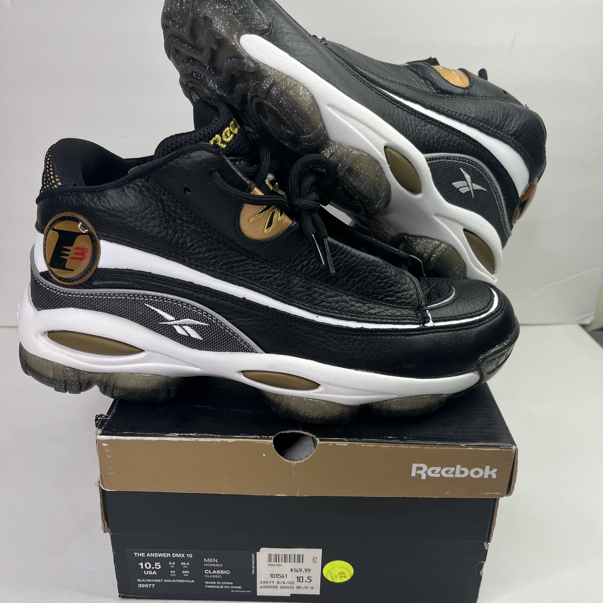 Reebok The Answer DMX 10 10th Anniversary Black Gold Shoes 39577 Men's Size 10.5.