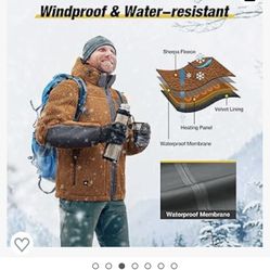 KINGS TREK Heated Jacket Fleece for Men, Windproof Sherpa Heating Coat with Detachable Hood XL