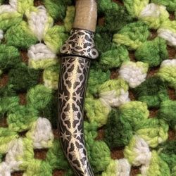 Vtg Mughal Style Inlaid Dagger Animal Head Intricate Design Decor Collectable