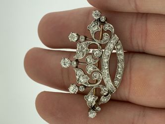 Antique Edwardian Crown Brooch 2.0 Ct Diamonds in Platinum & 14K Gold~ Circa1900