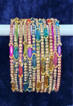 Multicolor Rhinestone Bangles Set