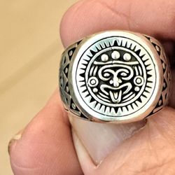 Sterling Silver 925 Aztec Calendar Ring In Size 9