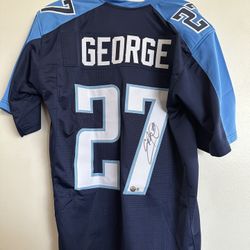 EDDIE GEORGE SIGNED TENNESSEE TITANS AUTOGRAPHED CUSTOM JERSEY BECKETT - XL