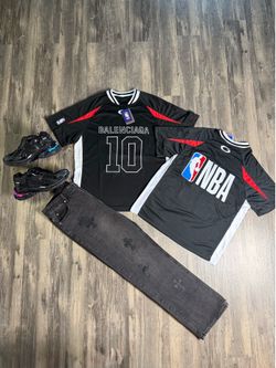 Balenciaga Sneakers, Shirt, and chrome heart jeans brand new with box  Shoes size 8, 9, 10, 11, 12, 13, and 14 available  Shirt size small, medium, la