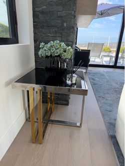 Modern CANTONI Side Table with Black Glass Top