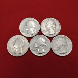 Lot Of 5 Silver Vintage Old 1960's USA Liberty Quarter Dollar Coins