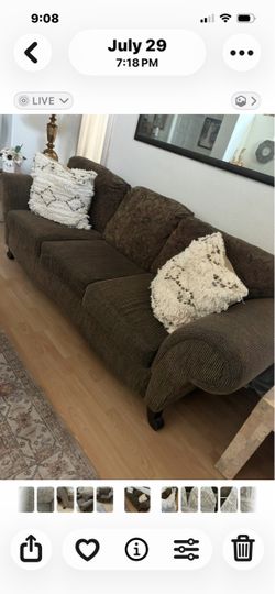 Brown Fabric Sofa with Roll Arms