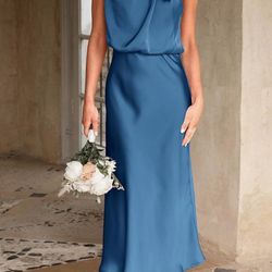 Blue Satin Cocktail Dress By Pretty Garden 