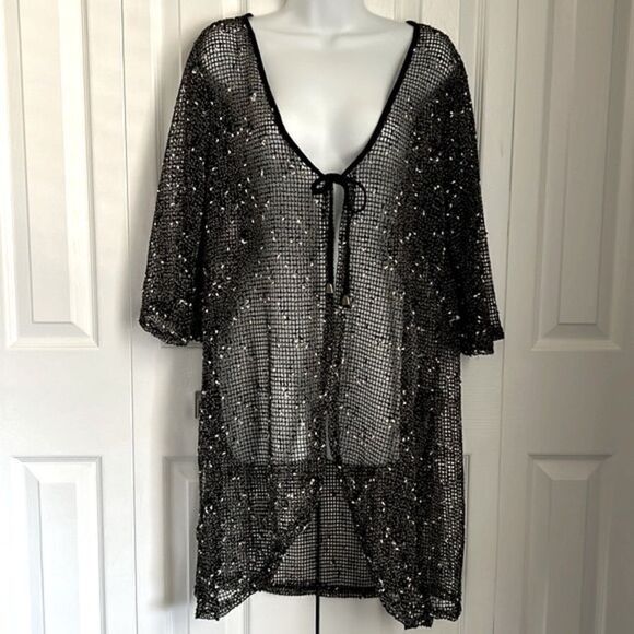 Papa From Vancouver Black White Cotton Blend Beach Cover Up