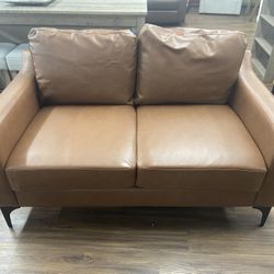 New Modern Style 2 Seater Indoor Loveseat, Brown Leather 