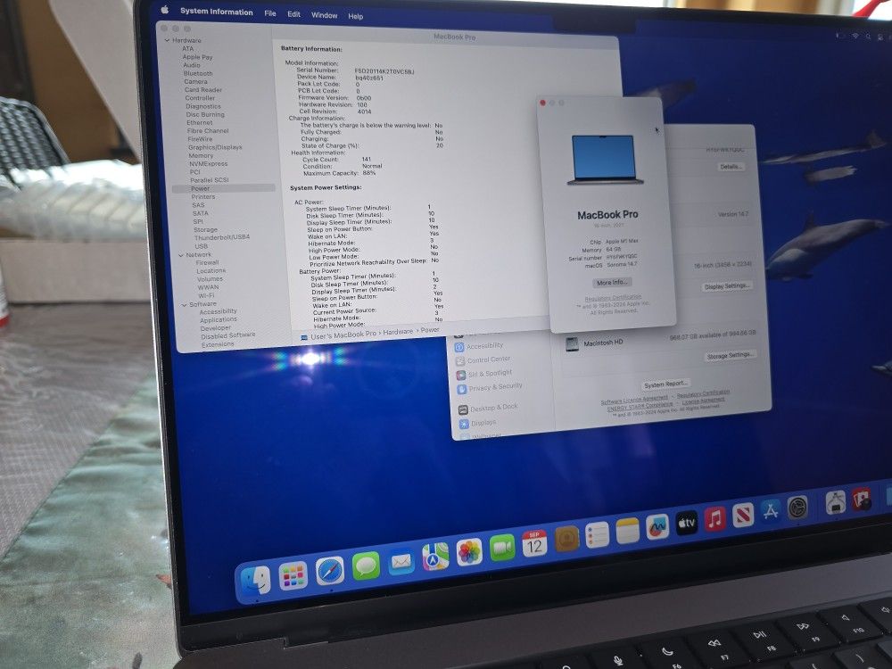 On Sale, 2021 MacBook Pro A2485,M1 MAX ,64Gb,1Tb,16” LCD, AC Charger