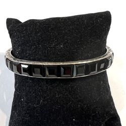 925 sterling silver onyx bangle bracelet size 8” 