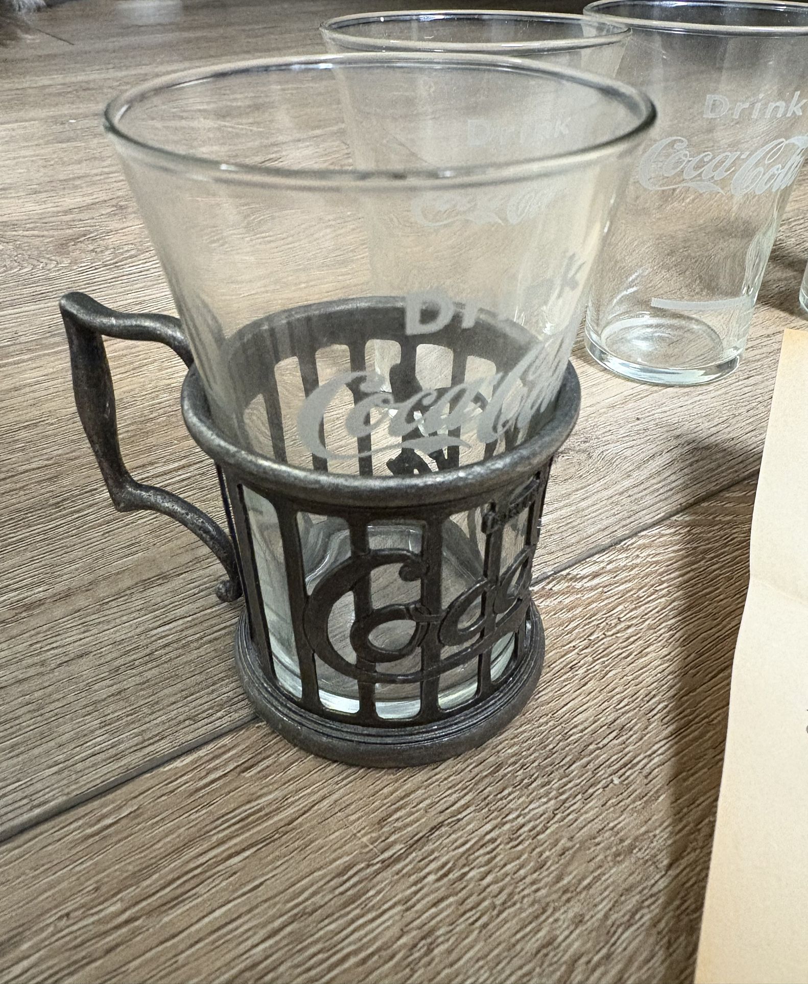 VINTAGE COCA-COLA GLASS W/ PEWTER FOUNTAIN HOLDER & PROVENANCE