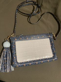 Tory Burch Blake Slim Crossbody Bag Croc Blue Floral 