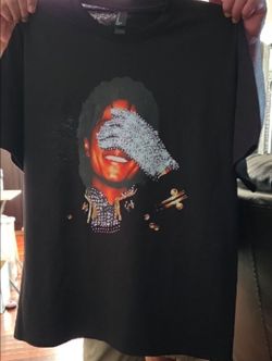 1 Black cotton graphic tee with a high shine rhinestone-embellished