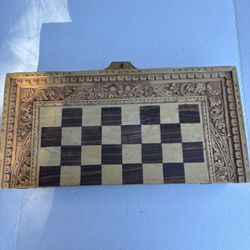 BALI HAND CARVED WOOD CHESS AND BACKGAMMON SET - ARTIST KETUT SANDI ORIGINAL