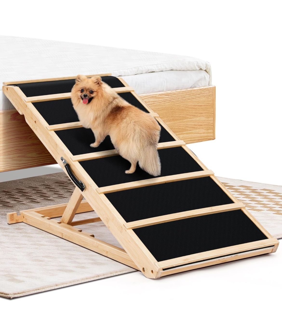 Adjustable Dog Ramp, Yoassi Foldable Dog Ramp for Bed, Couch, Car with Portable Handle, 12-23 inchees 4 Levels Adjustable Heigh, 17" Non-Slip Surface