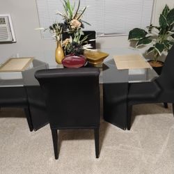 Dining Table Set W/ 4 Leather Black Chair's 