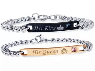 His and hers stainless steel bracelets