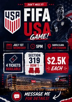 🔥 USA vs Bosnia FIFA Tickets – Row 1 – Great View