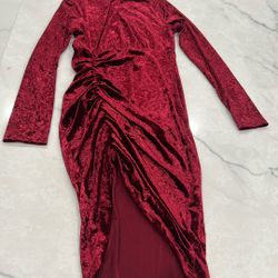 Wine Red Velvet MIDI Dress 