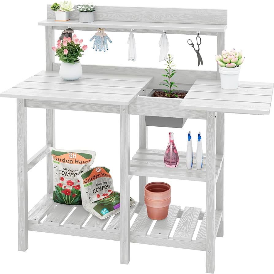 SERWALL Potting Table for Outside All Weather Use- White