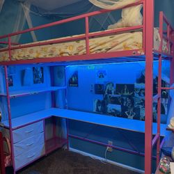 Pink Metal Loft Twin Bed