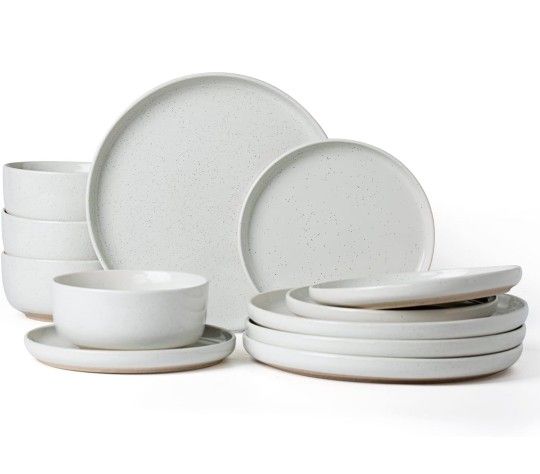 Famiware Milkyway Plates and Bowls Set, 12 Pieces Dinnerware Sets, Dishes Set for 4, White

