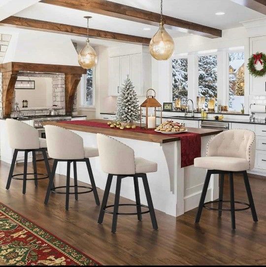 Counter Height Bar Stools Set of 4, 26" Swivel Fabric Upholstered Bar Stools with Backs and Metal Legs, Retro Counter Stools for Kitchen Island, Dinin