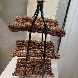 3 bottle Rattan. Wine Rack Stand
