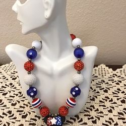White, Red and Blue Minnie Mouse Necklace for 4th July.