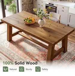 F2647 63" Solid Wood Dining Table, Rectangular Kitchen Table for 4-6 People