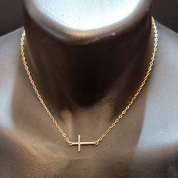 Gold Tone Short Sideways Cross Necklace - Trendy and Stylish Fashion Accessory