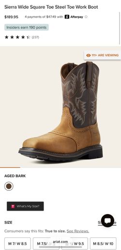 Ariat Sierra Wide Square Toe Steel Toe Work Boot
