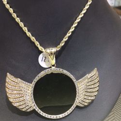 10k Gold Memory Pendant With Lab Stone With 20” Inch Rope Chain 3mm  Together Both On Special.