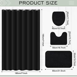 4 Pcs Bathroom Shower Curtain Set with Non Slip Rugs, Toilet Lid Cover and Bath Mat, Waterproof Bathroom Curtains with 12 Hooks Shower Set for Solid C