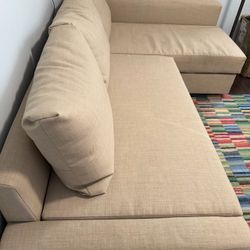 Beige Sleeper Sofa w/ Storage – Queen Bed