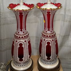Victorian Cased Glass Vase Lamps