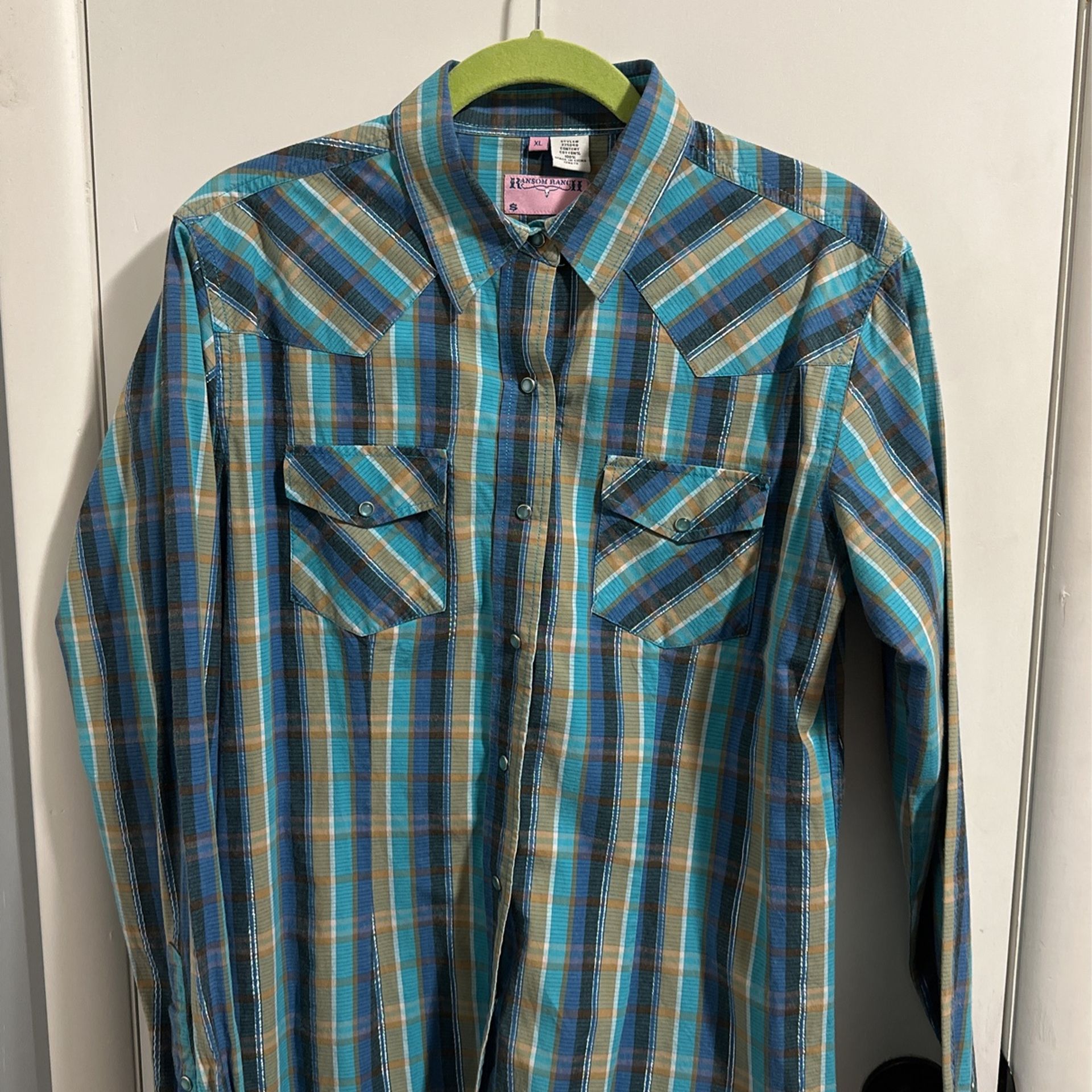 Ransom, Ranch, Cotton ExtraLarge, Snap Front Plaid with snap button