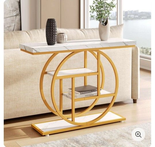 JW0837.  Industrial 4-Tier Sofa Table - 41.3" Console Table with Storage Shelves
